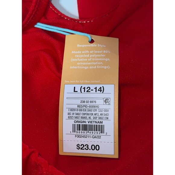 Kona Sol Womens Ruffle One-Shoulder Bikini Top Size Large Red Recycled Fabric - Picture 3 of 5